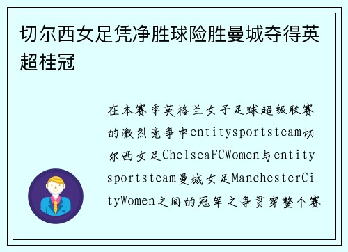 切尔西女足凭净胜球险胜曼城夺得英超桂冠