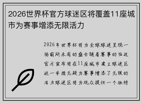 2026世界杯官方球迷区将覆盖11座城市为赛事增添无限活力